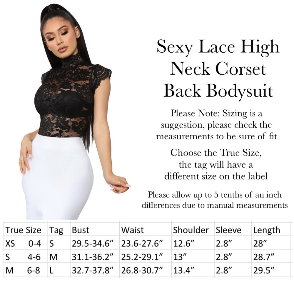Sexy Black Lace High Neck Corset Back Bodysuit - Picture 16 of 16